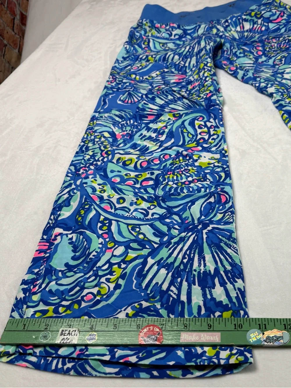 Yoga Waist Blue Floral Shell Print Wide Leg Lilly Pulitzer Lounge Bottom Size XS